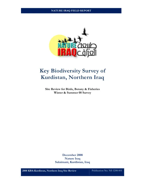 Key Biodiversity Survey of Kurdistan, Northern Iraq: Site Review for Birds, Botany & Fisheries — Winter & Summer 2008 Survey