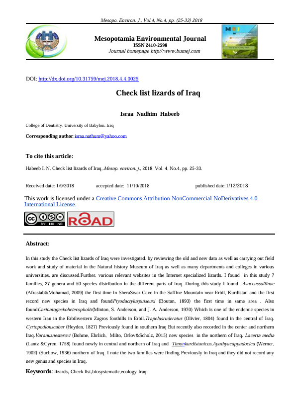 Check list lizards of Iraq